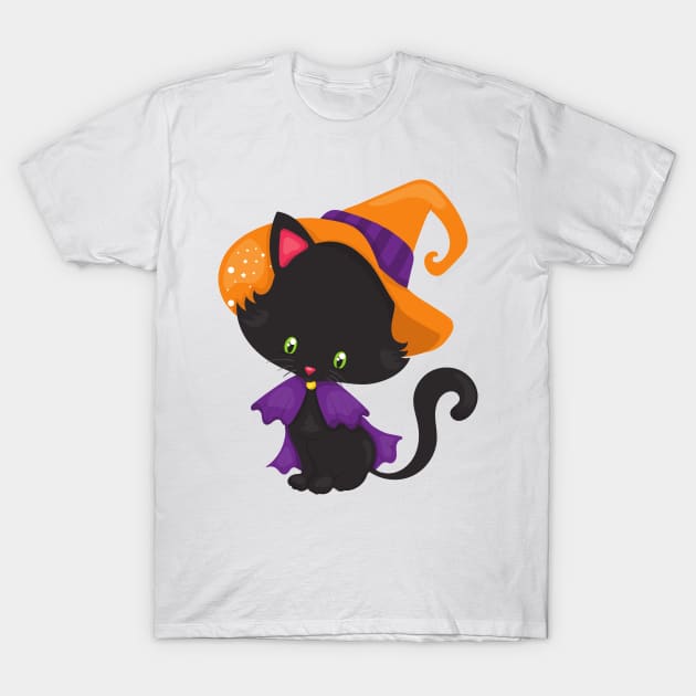 Halloween Cat, Cute Cat, Black Cat, Witch Hat T-Shirt by Jelena Dunčević